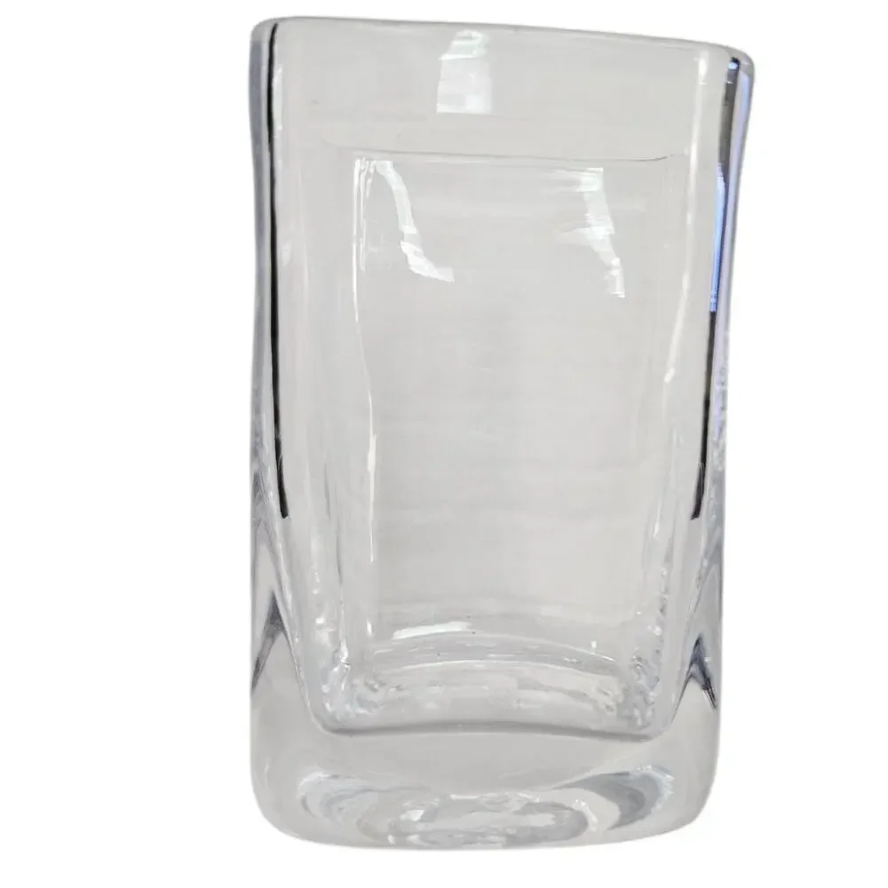 Simon Pearce Hand Blown Clear Art Glass Square Vase Heavy 5